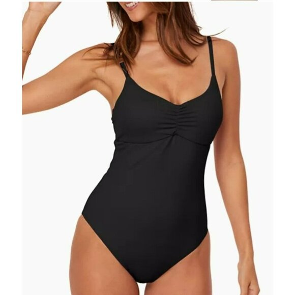 Andie The Symi Ruched Black Medium Classic One Piece Swimsuit - Picture 2 of 7